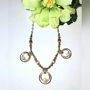 Art Deco Gold-filled Necklace with Genuine Pearls Signed AMCO